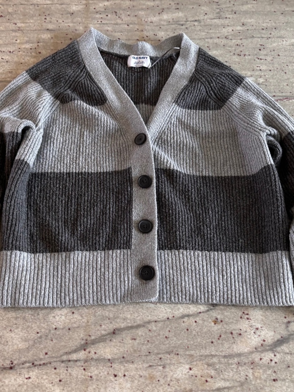 Old Navy Womens Gray Cardigan - Color Block Stripes Button Up V Neck Size S